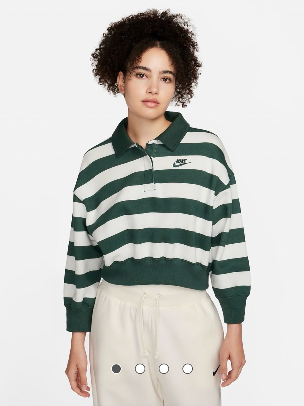 Nike Phoenix cropped striped polo top in green